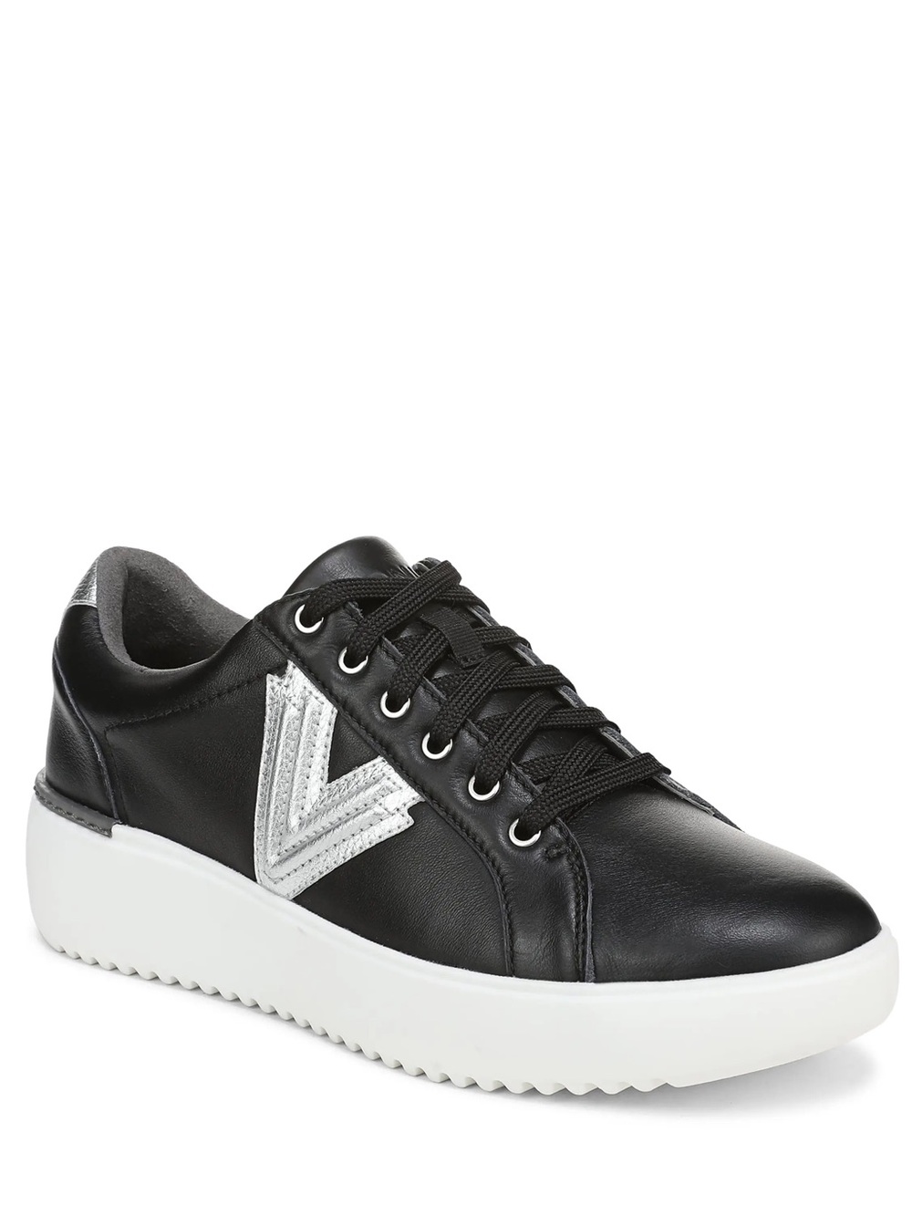 Vionic Kearny Lace 2.0 Black Leather Platform Sneakers Size 7.5 NWOB